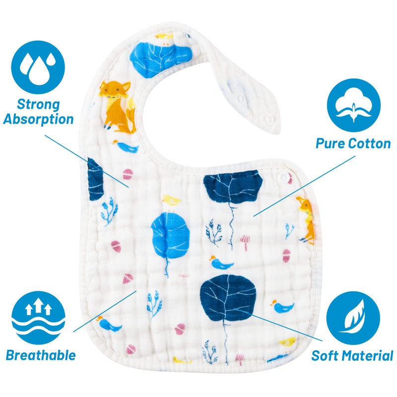 Zainpe 6Pcs Snap Muslin Cotton Baby Bibs Dinosaur Star Bear Pattern Bib, Adjustable Burp Cloths with 6 Absorbent & Soft Layers for Infants Newborns Toddlers Drooling Feeding Teething - Image 3